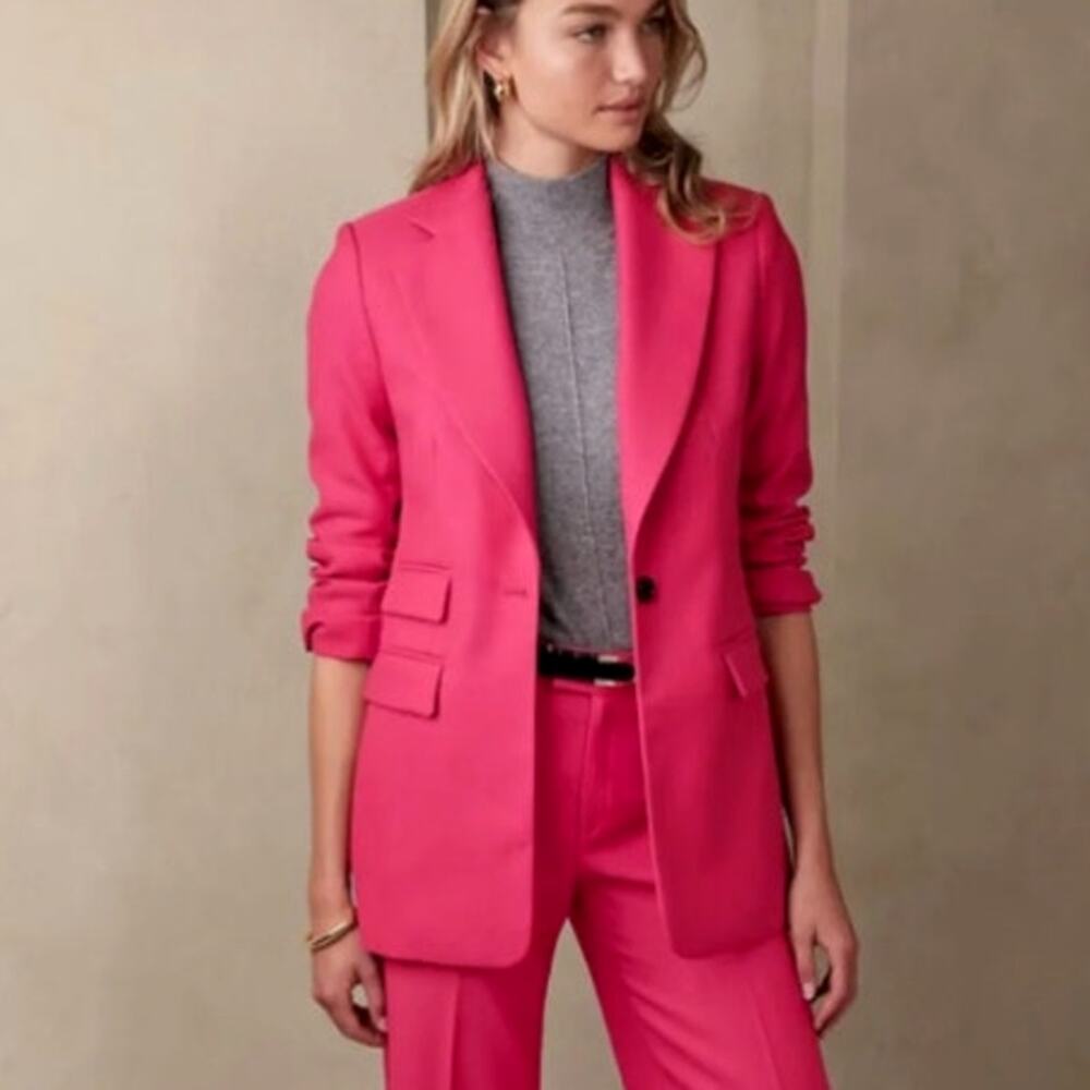 BANANA REPUBLIC Lido Sculpted Italian Wool Blazer Sz 14 Jacket Bright Peony Pink